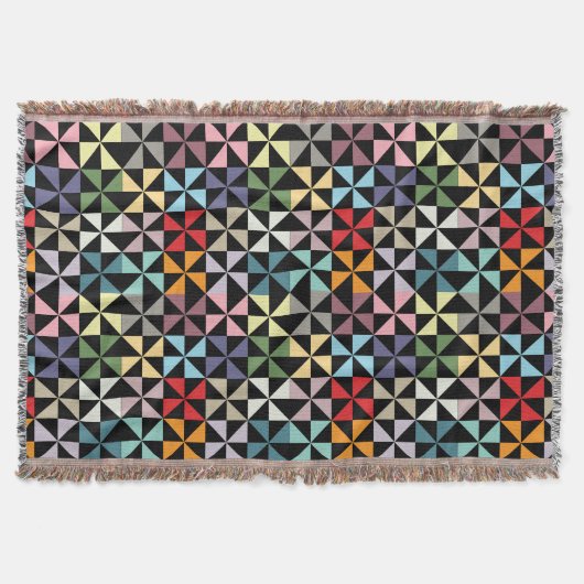 Colorful Geometric Pinrad Black Deken (Voorkant)