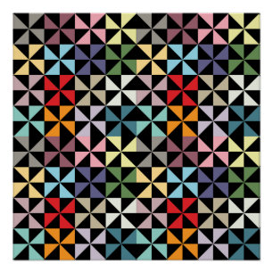Colorful Geometric Pinrad Black Poster