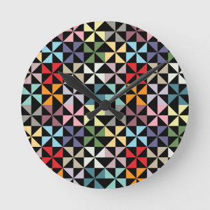 Colorful Geometric Pinrad Black Ronde Klok