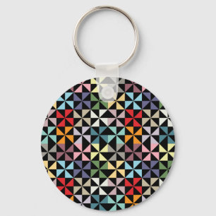 Colorful Geometric Pinrad Black Sleutelhanger
