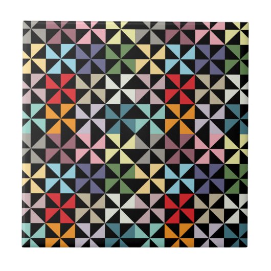 Colorful Geometric Pinrad Black Tegeltje (Voorkant)