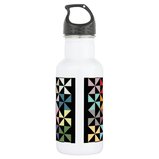 Colorful Geometric Pinrad Black Waterfles (Achterkant)