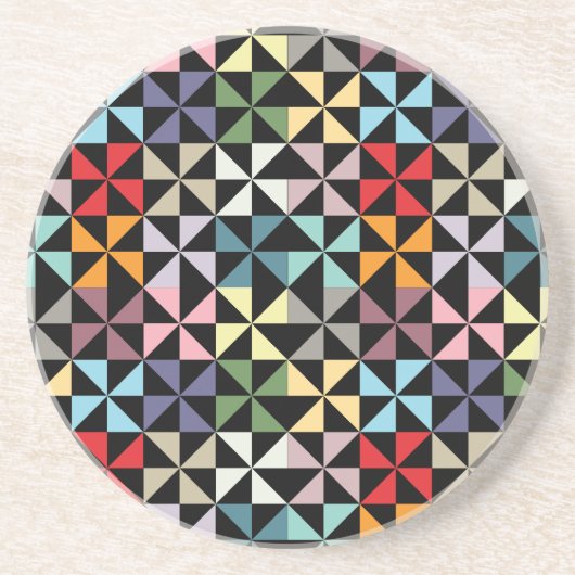Colorful Geometric Pinrad Black Zandsteen Onderzetter (Voorkant)