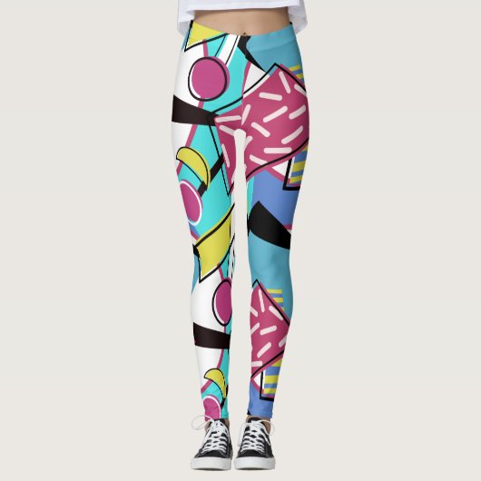 Colorful Geometric Retro 80s Memphis Design Leggings (Voorkant)