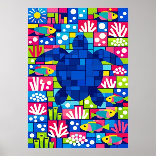 Colorful Geometric Sea Turtle Mosaic Poster (Voorkant)
