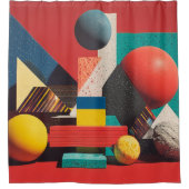 Colorful Geometric Shapes on Red Background Douchegordijn (Voorkant)