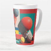 Colorful Geometric Shapes on Red Background Latte Mok (Rechterhoek)