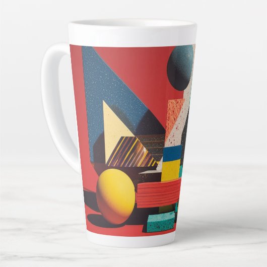 Colorful Geometric Shapes on Red Background Latte Mok (Linkerhoek)