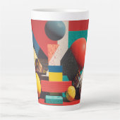 Colorful Geometric Shapes on Red Background Latte Mok (Voorkant)