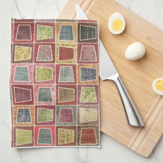Colorful Geometric Shapes Yellow Kitchen Towel Theedoek (Quarter Fold)