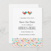 Colorful Geometric Triangle Hearts Weddenschap Aankondigingskaart (Voorkant / Achterkant)