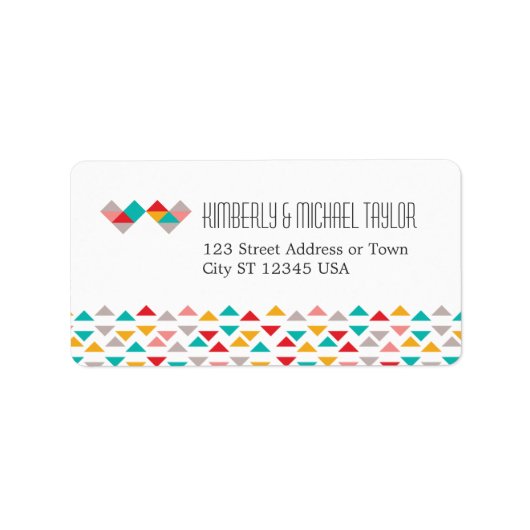Colorful Geometric Triangle Hearts Weddenschap Etiket (Voorkant)