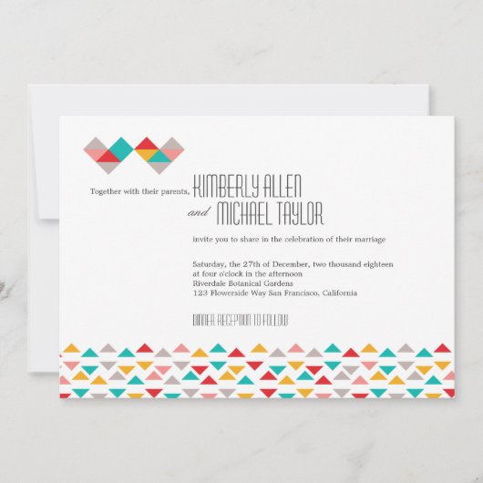 Colorful Geometric Triangle Hearts Weddenschap Kaart (Voorkant)