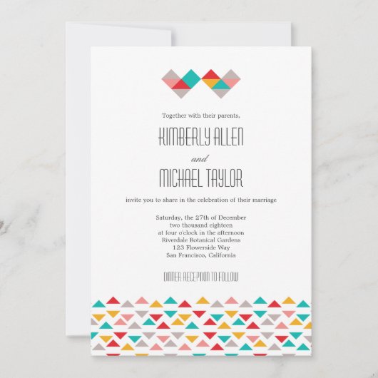 Colorful Geometric Triangle Hearts Weddenschap Kaart (Voorkant)
