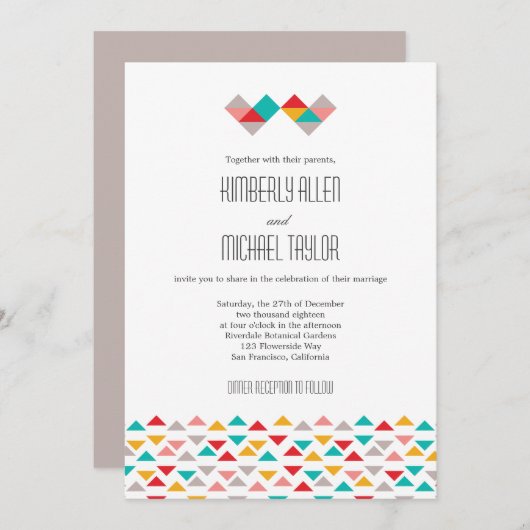 Colorful Geometric Triangle Hearts Weddenschap Kaart (Voorkant / Achterkant)