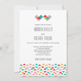 Colorful Geometric Triangle Hearts Weddenschap Kaart
