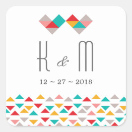 Colorful Geometric Triangle Hearts Weddenschap Vierkante Sticker