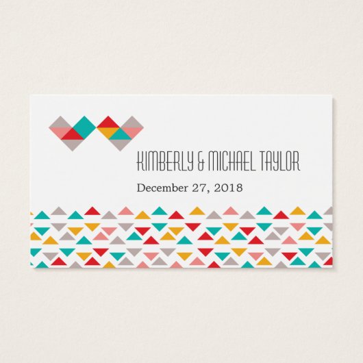 Colorful Geometric Triangle Hearts Weddenschap Visitekaartjes (Achterkant)