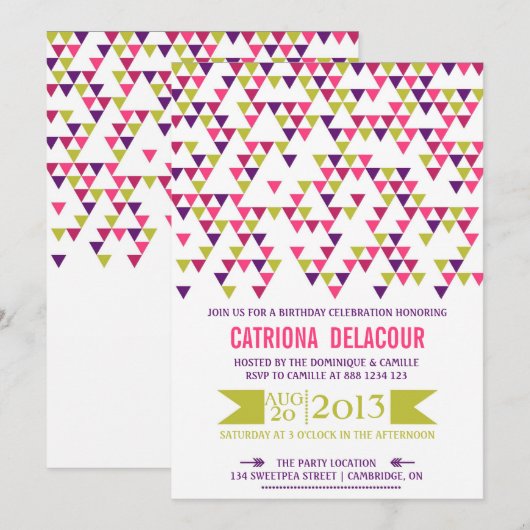Colorful Geometric Triangles Birthday Invitation Kaart (Voorkant / Achterkant)