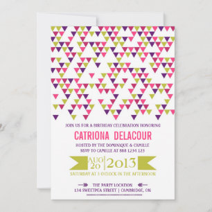 Colorful Geometric Triangles Birthday Invitation Kaart