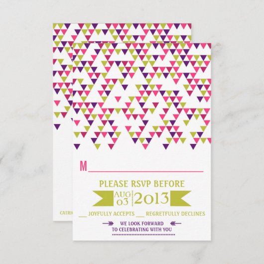 Colorful Geometric Triangles Mod Wedding RSVP Kaar (Voorkant / Achterkant)
