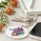Colorful Geometric Wolf Acrylic Keychain (Voorkant Rechts)
