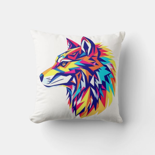 Colorful Geometric Wolf Throw Pillow Kussen (Voorkant)