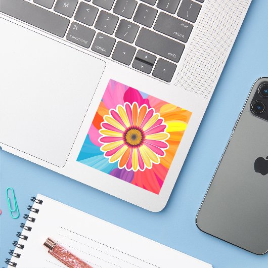 Colorful Gerbera Daisy Floral Sticker (Laptop met iPhone)