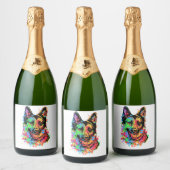 Colorful German Shepherd Sparkling Wijnetiket (Flessen)