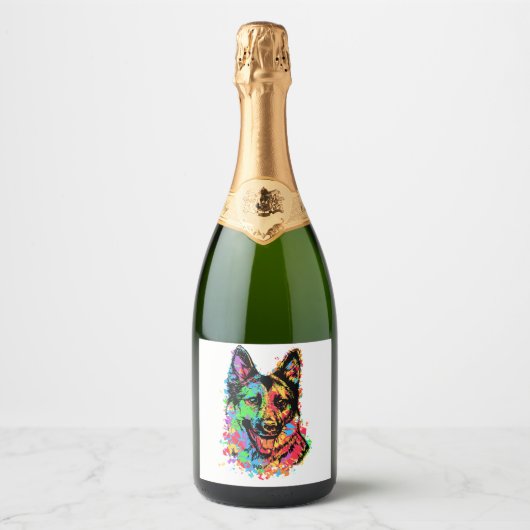 Colorful German Shepherd Sparkling Wijnetiket (Voorkant)