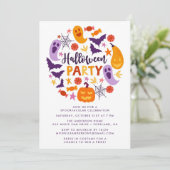 Colorful Ghosts and Pumpkins Halloween Party Kaart (Staand voorkant)