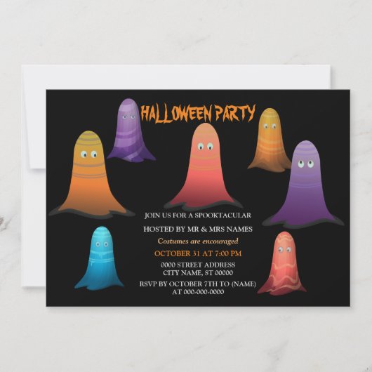 Colorful Ghosts Halloween Invitation Kaart (Voorkant)