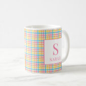 Colorful Gingham Check Custom Name Initial Mug Koffiemok (Voorkant rechts)