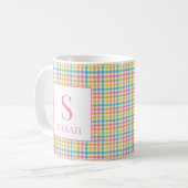 Colorful Gingham Check Custom Name Initial Mug Koffiemok (Voorkant links)