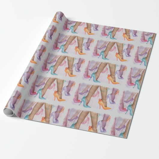COLORFUL GIRL HI HEELS WRAPPING PAPIER (Uitgerold)