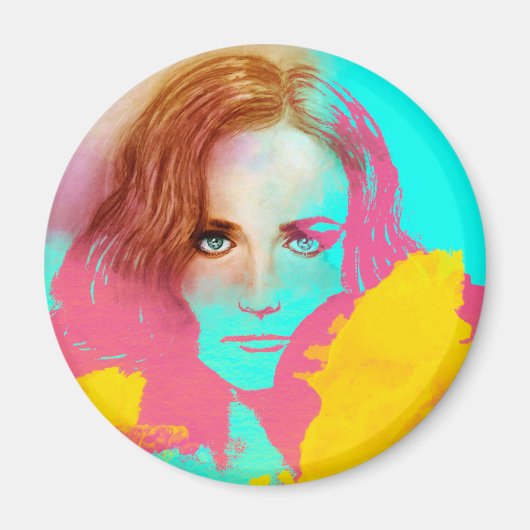 Colorful Girl Pop art, Round Magnet - Intense (Voorkant)