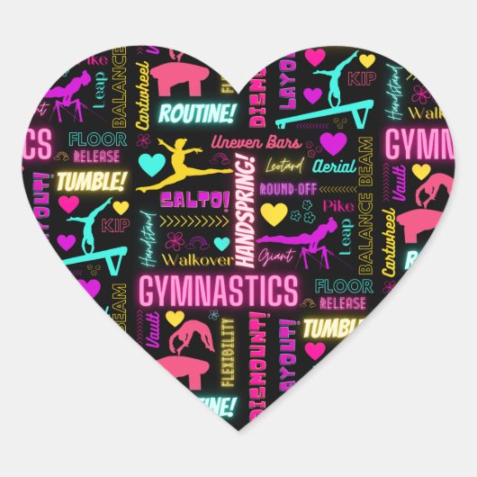 Colorful Girls Gymnastics Glossary Typografie Hart Sticker (Voorkant)