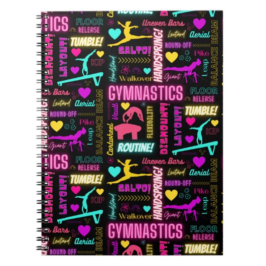 Colorful Girls Gymnastics Glossary Typografie Notitieboek (Voorkant)