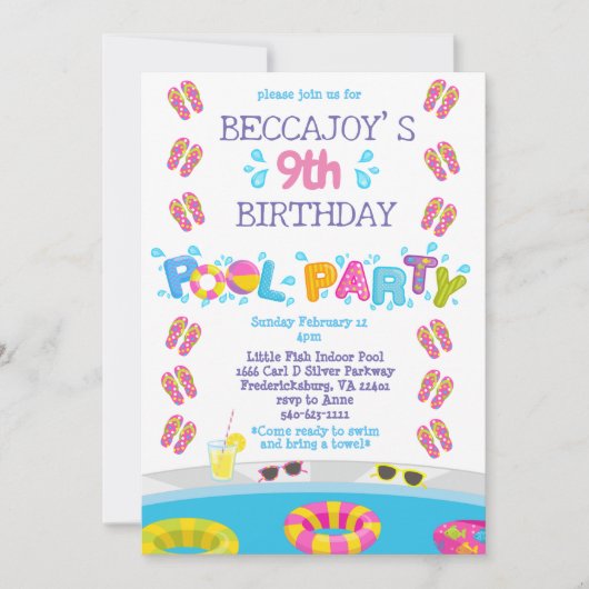 Colorful Girls Teenslippers Splash Pool Party Kaart (Voorkant)