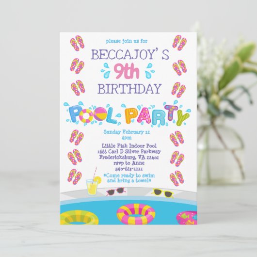 Colorful Girls Teenslippers Splash Pool Party Kaart (Staand voorkant)