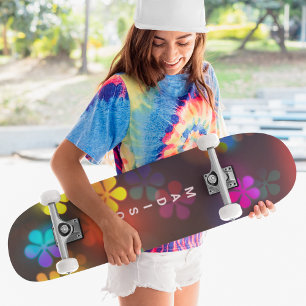 Colorful Girly Floral Custom Personal Name Persoonlijk Skateboard