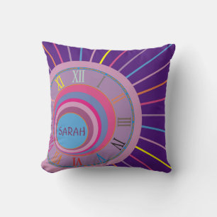 Colorful Girly Lines Roman Numerals Clock Kussen