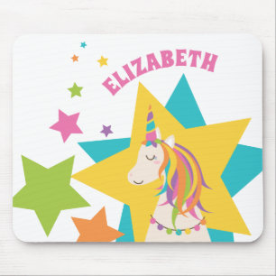 Colorful Girly Rainbow Unicorn Stars Voeg Jouw naa Muismat
