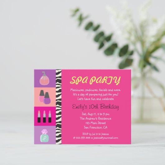 Colorful Girly Spa Birthday Party Invitation Kaart (Staand voorkant)