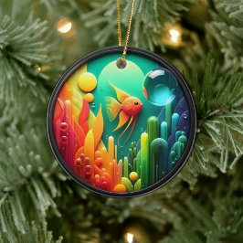 Colorful Glass Abstract Angelfish Aquatic Life Keramisch Ornament