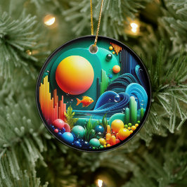 Colorful Glass Abstract Angelfish Aquatic Life Keramisch Ornament