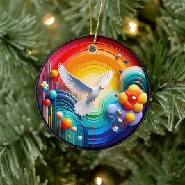 Colorful Glass Abstract Dove Rainbow Garden Keramisch Ornament