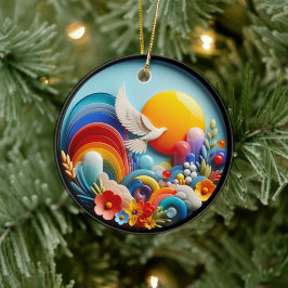 Colorful Glass Abstract Dove Rainbow Garden Keramisch Ornament
