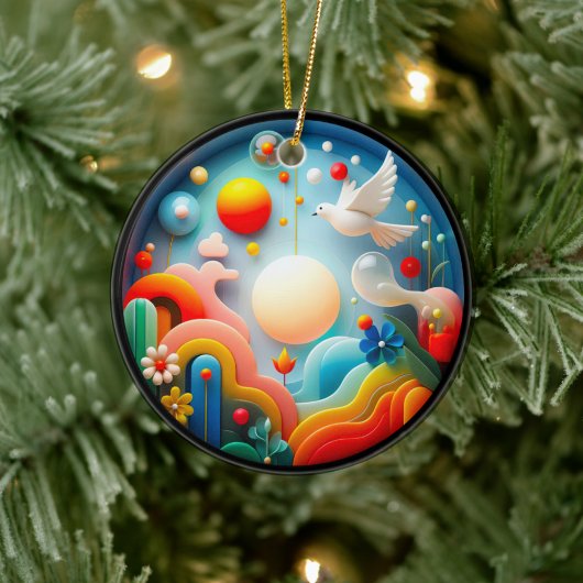 Colorful Glass Abstract Dove Rainbow Garden Keramisch Ornament