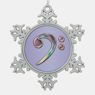 Colorful Glass Music Bass Clef Snowflake Ornament